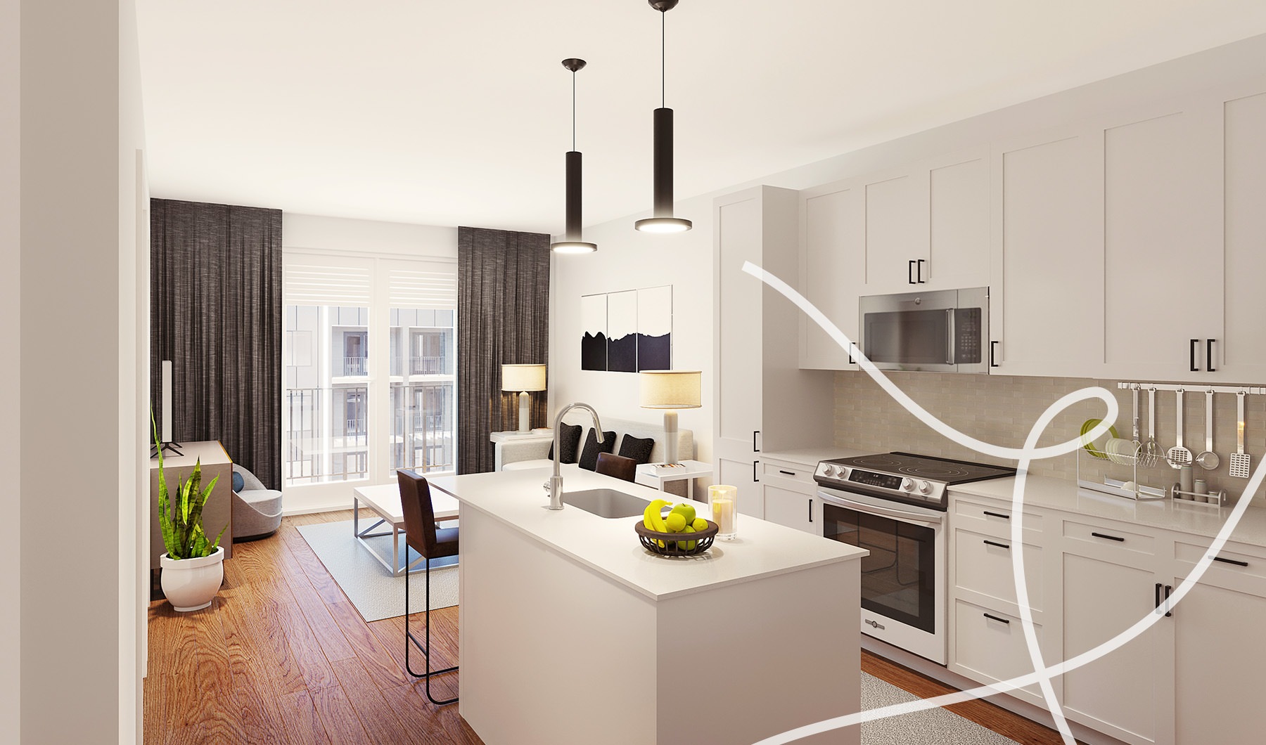 a kitchen with white cabinets