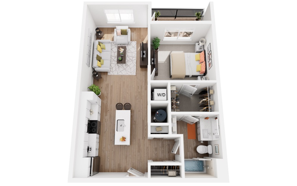 Alexander - 1 bedroom floorplan layout with 1 bathroom and 696 - 720 square feet (3D)