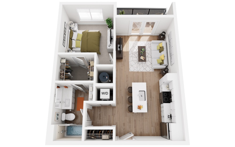 #122 - 1 bedroom floorplan layout with 1 bathroom and 656 - 685 square feet (3D)