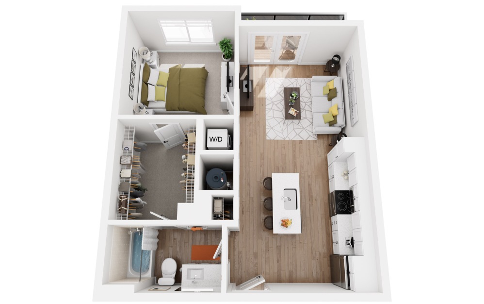 Corrigan - 1 bedroom floorplan layout with 1 bathroom and 672 square feet (Floor 1)