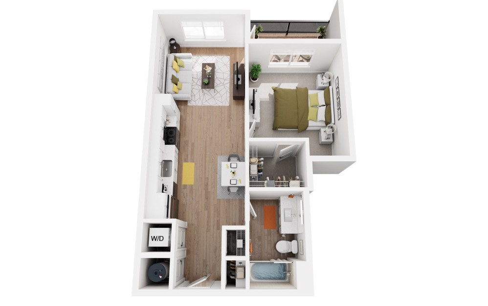 George - 1 bedroom floorplan layout with 1 bathroom and 693 square feet (3D)