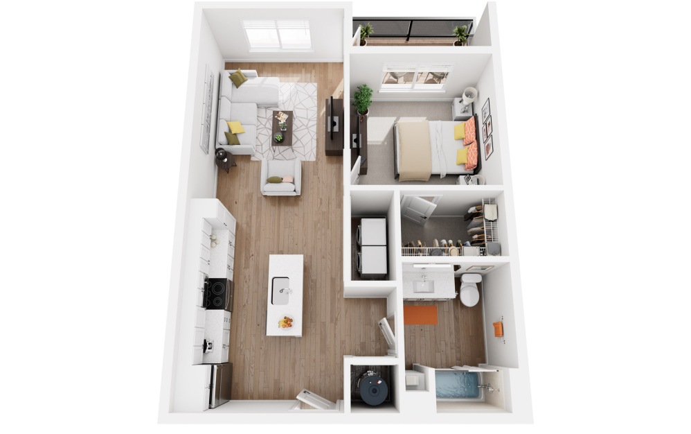 Majors - 1 bedroom floorplan layout with 1 bathroom and 720 square feet (3D)