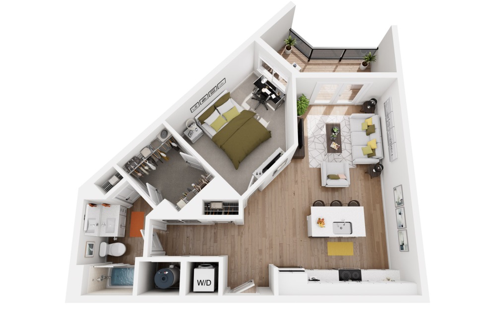 Nicolas - 1 bedroom floorplan layout with 1 bathroom and 768 square feet (3D)